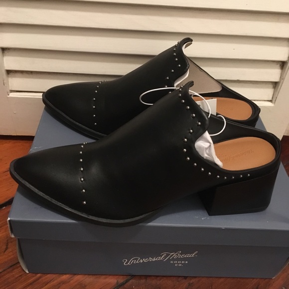 Universal Thread Shoes - Black Vegan leather studded slide mule with heel 7